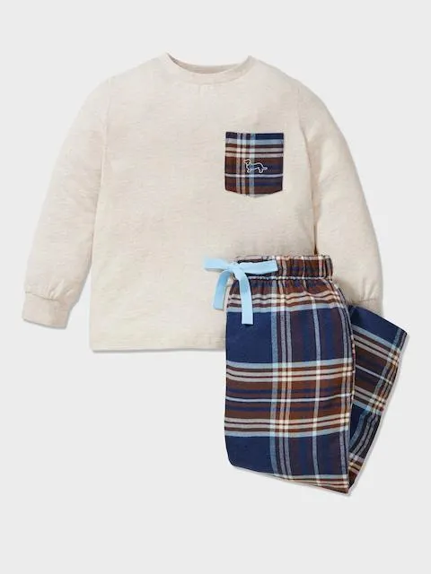 Boys Navy Check Pj Set