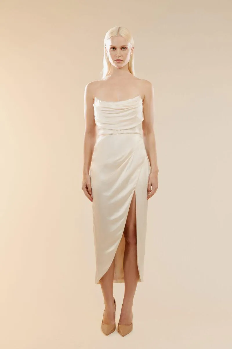 elio corset dress in gold/ivory