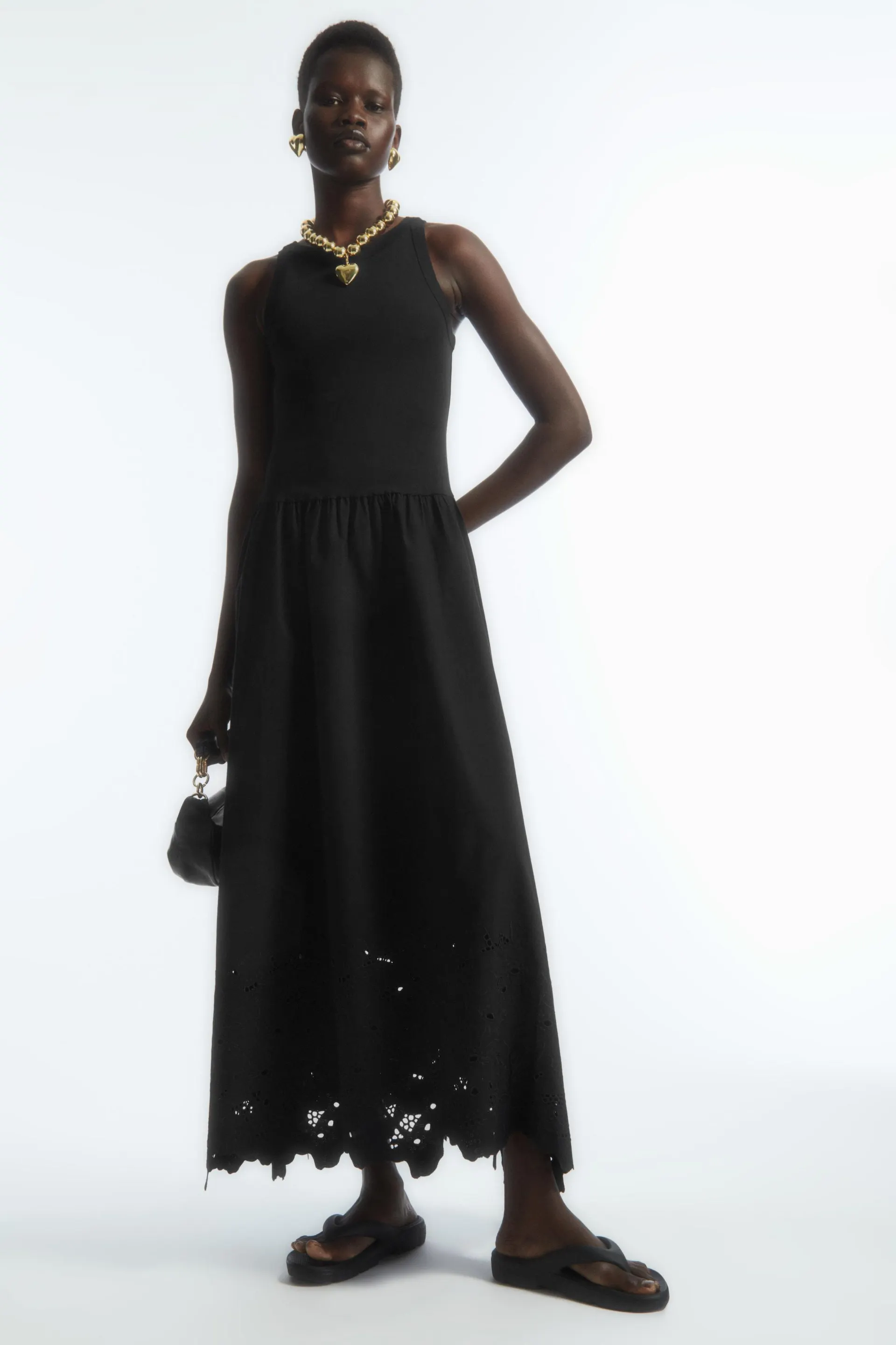 SLEEVELESS BRODERIE ANGLAISE MIDI DRESS