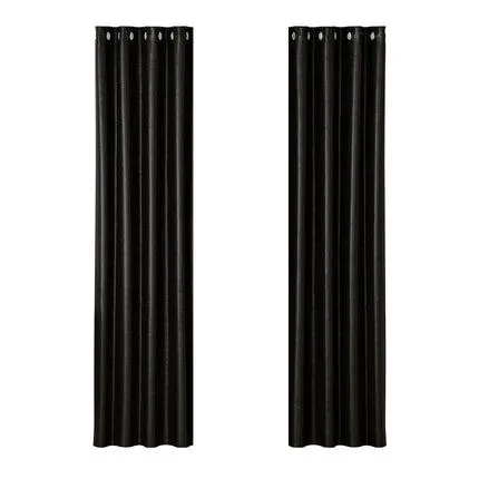 2X Blockout Curtains Blackout Window Curtain Eyelet 140x230cm Black