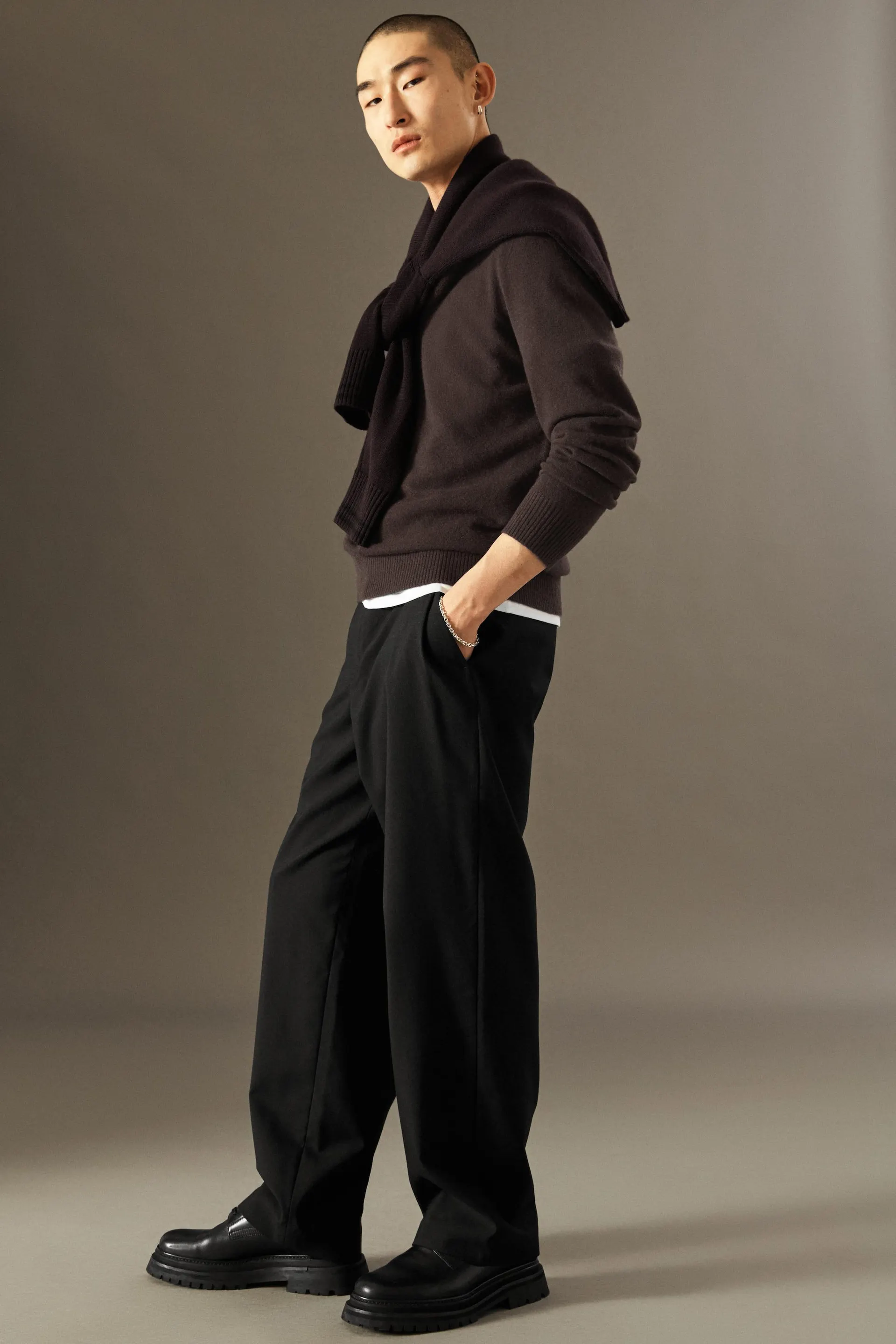 WOOL-HOPSACK PANTS- WIDE