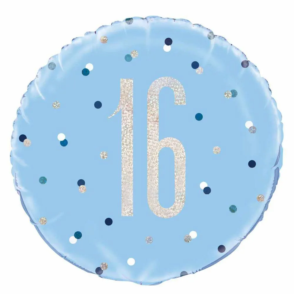 Balloon Foil 45cm Age 16 Prismatic Blue Ea
