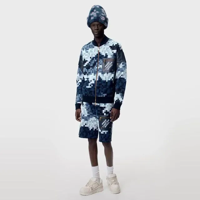 Hybrid Leather And Cotton Damier Shorts