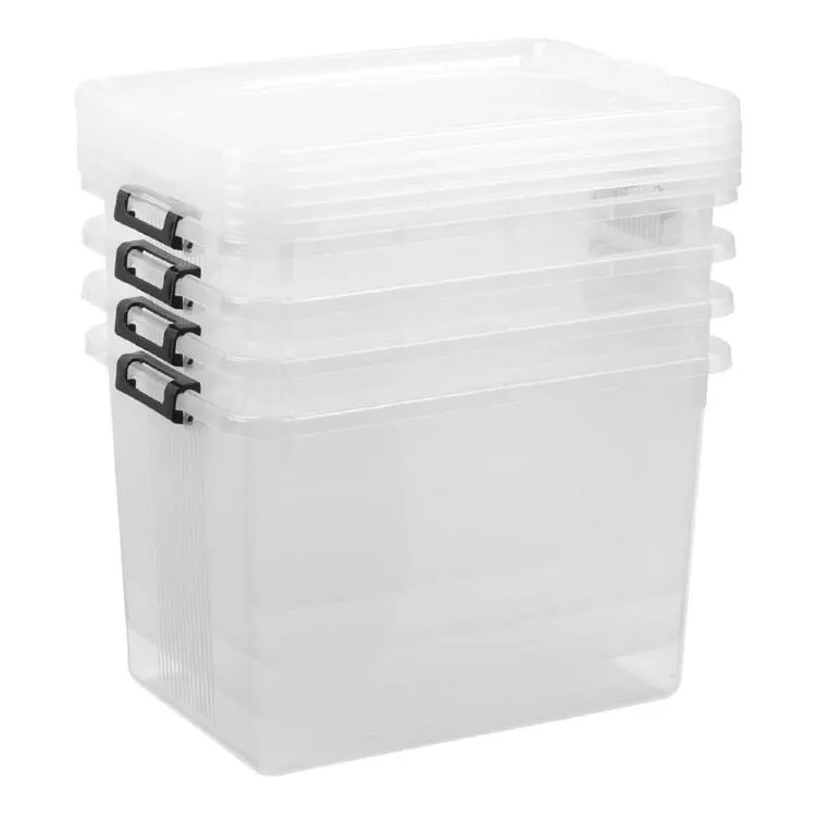 Lock Stock & Barrel Set of 4 20L Storage Box Clear & Blue 38.5 x 27.5 cm