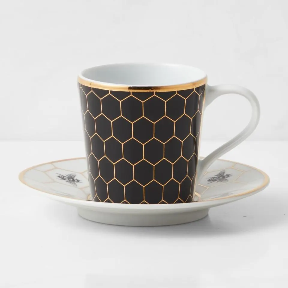 Honeycomb Espresso Cups & Saucers, Set of 4
