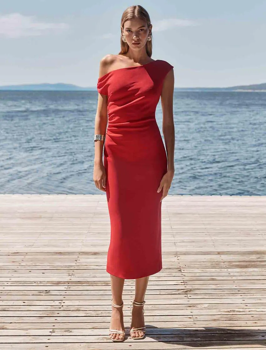 Alexa Tipped-Shoulder Bodycon Midi Dress