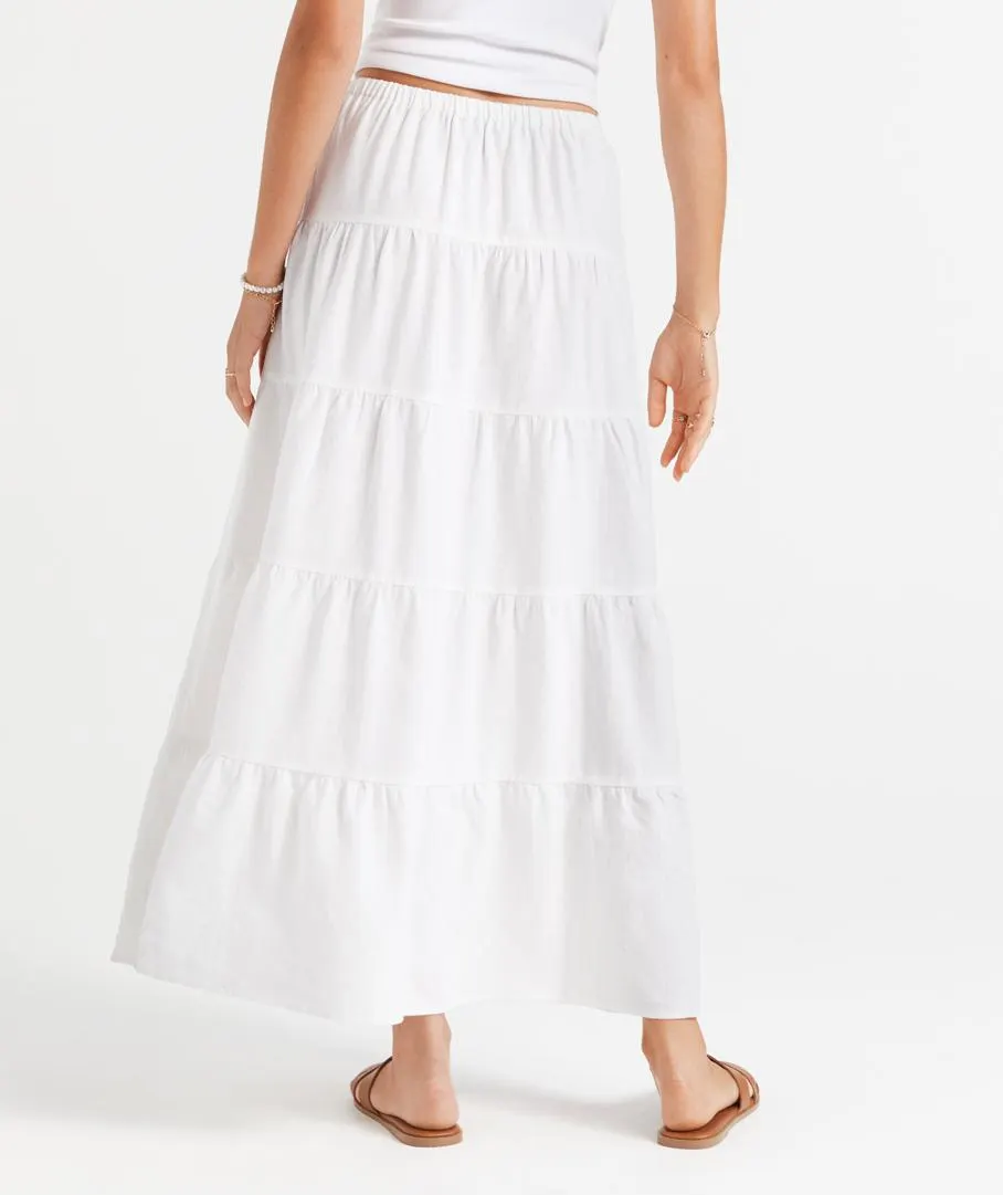 SCARLETT LINEN BLEND TIERED MAXI SKIRT