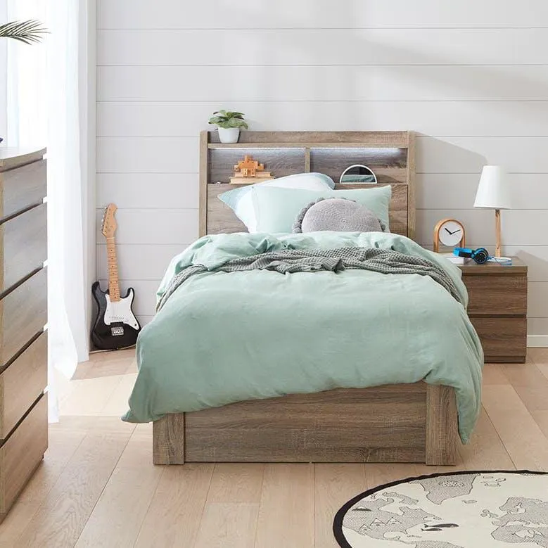 Ellipse Bookend Bed Frame W/Gas Lift Storage, Mocha