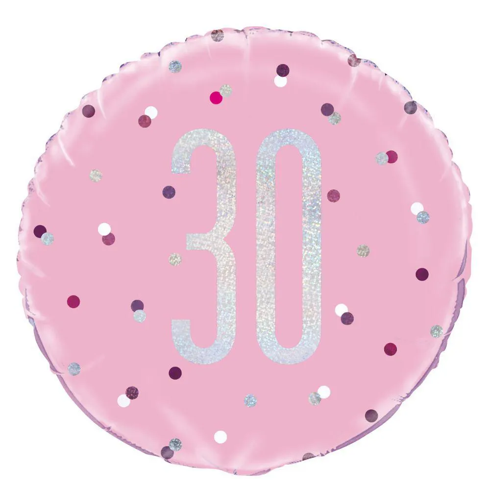 Balloon Foil 45cm Age 30 Prismatic Pink Ea
