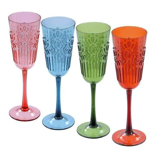 Floral Deco Champagne Goblet 320ml 4 Asst
