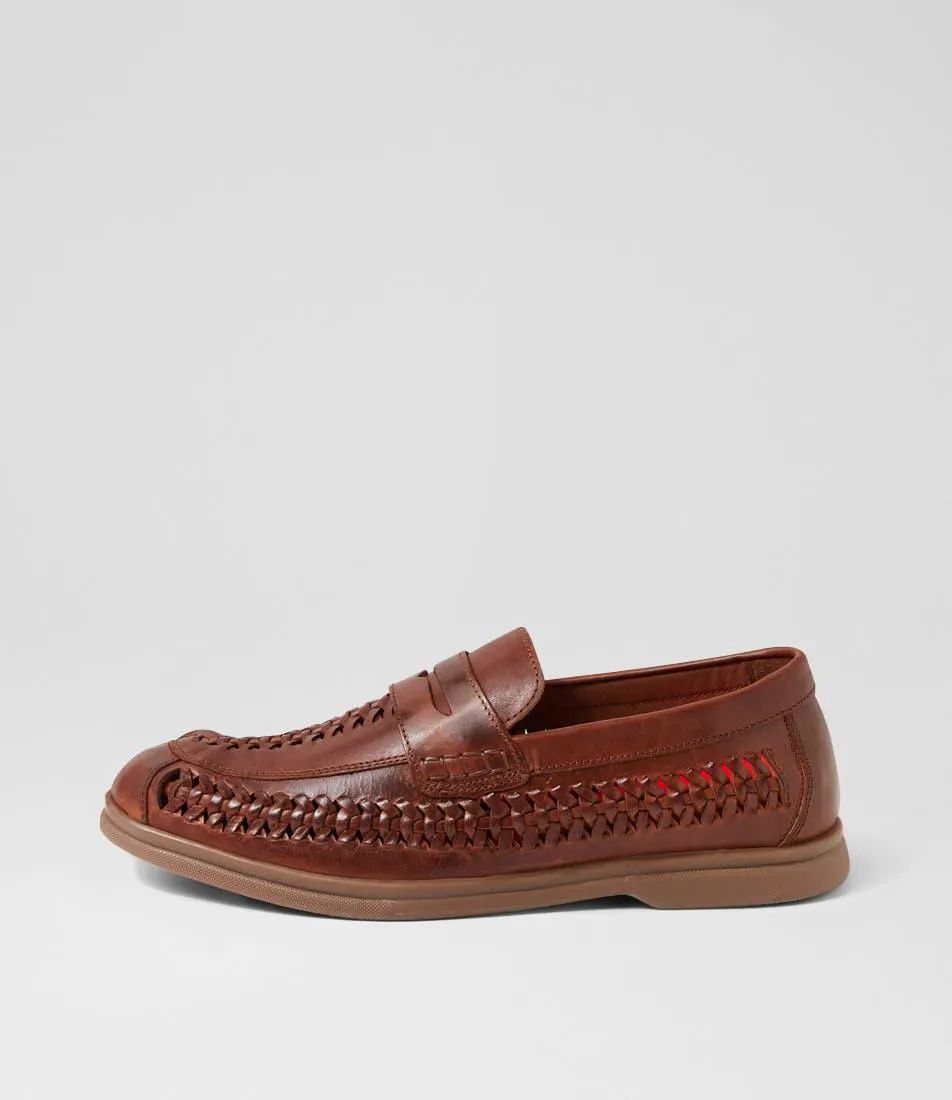 haval brown burnished leather loafers