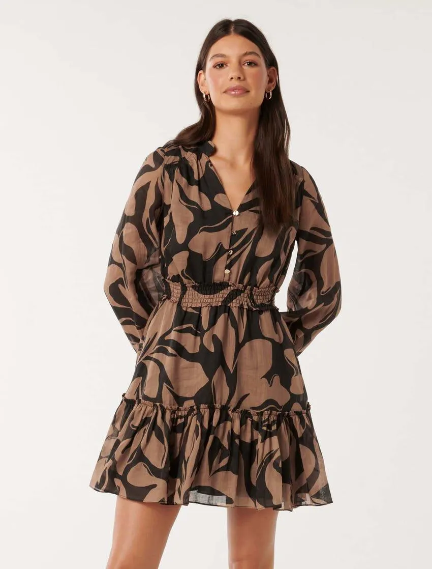 Aubrey Shirred-Waist Mini Dress