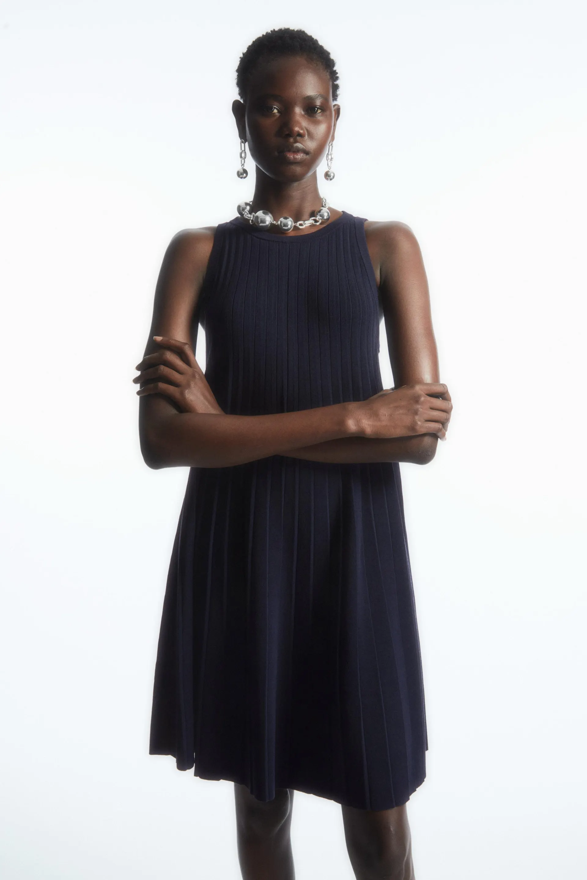 PLEATED A-LINE MINI DRESS