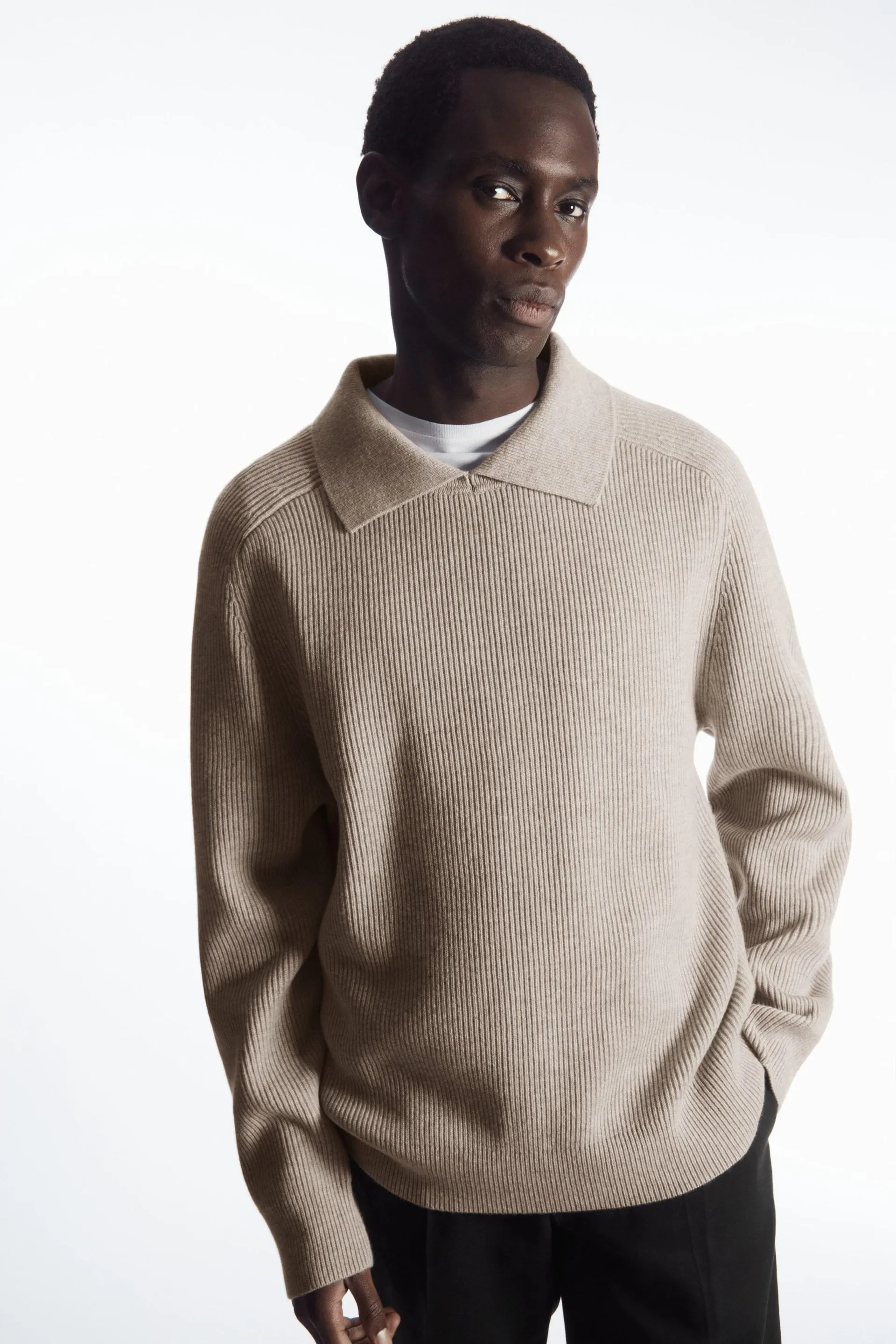 OPEN-COLLAR WOOL AND CASHMERE POLO SHIRT