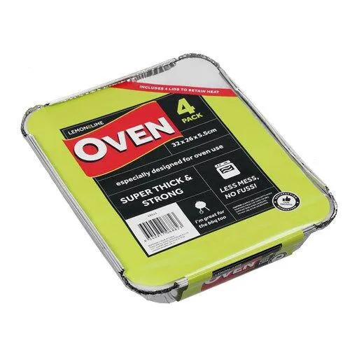 Foil Takeaway Container with Lid Large Pk 4 (32x26x5.5cm)