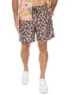 Mens Microfibre Pull On Short Olive & Pink Palm