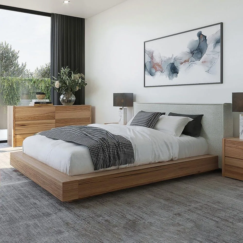 Avalon Bed Frame W/Upholstered Bedhead, Light Ash