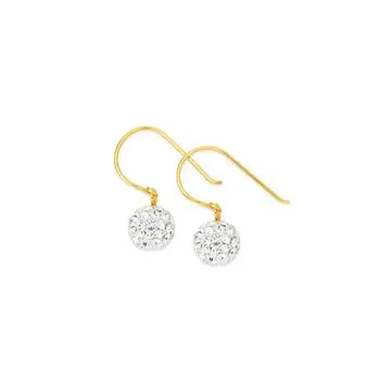 9ct Gold Crystal Ball Hook Earrings