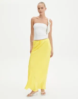Drawstring Satin Maxi Skirt