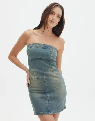 Strapless Ringspun Denim Mini Dress