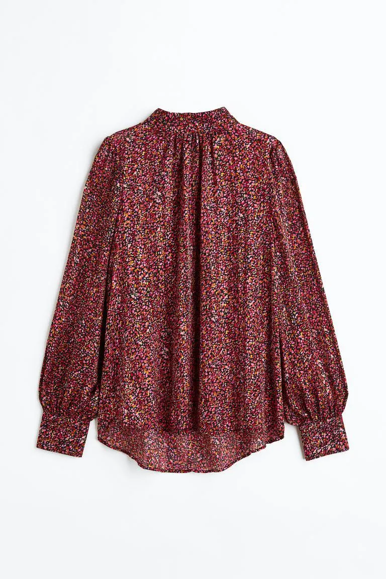 Stand Up Collar Satin Blouse