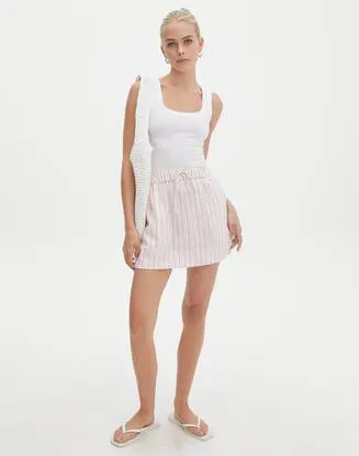 Linen Blend Stripe Mini Skirt