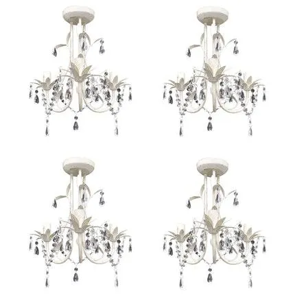 vidaXL Crystal Pendant Ceiling Lamp Chandeliers 4 pcs Elegant White