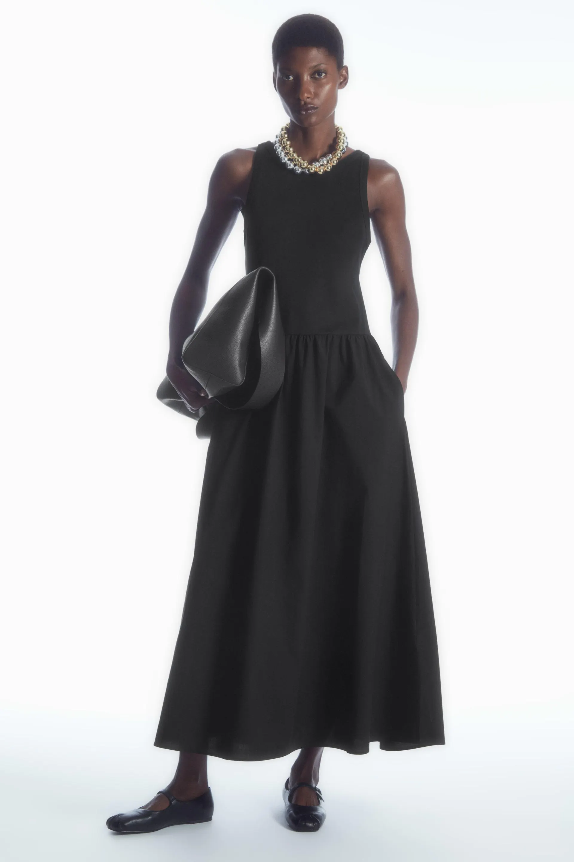 CONTRAST-PANEL MIDI DRESS