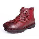 Newchic SOCOFY Vintage Ankle Handmade Floral Soft Leather Boots