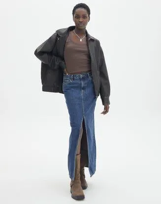 Split Front Denim Midi Skirt