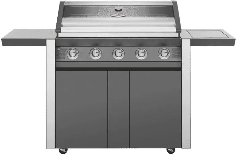 BeefEater 1600 Series Dark 5 Burner BBQ & Trolley w/ Side Burner, Cast Iron Burners & Grills