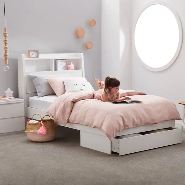 Ellipse Bookend Bed Frame W/Gas Lift Storage, Gloss White