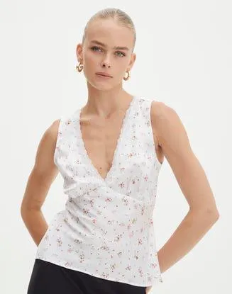 Printed Lace Trim Cami Top