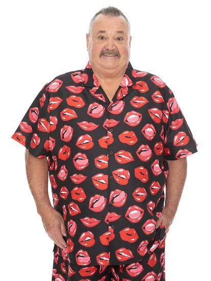 Big Mens Short Sleeve Lip Party Print Shirt