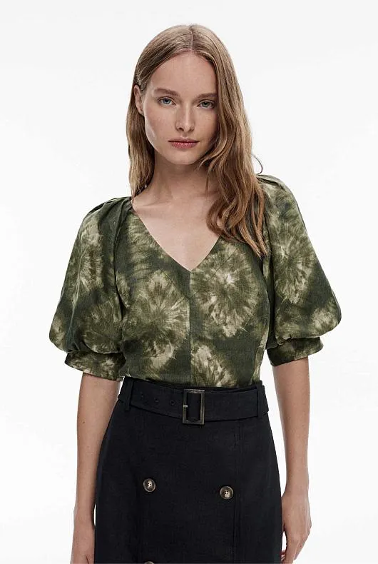 Tie Dye Puff Sleeve Blouse