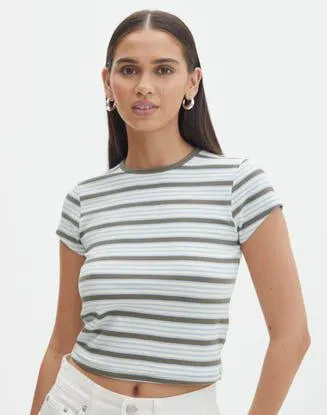 Ribbed Stripe Crew Neck Tee