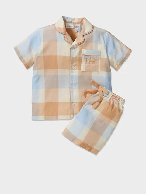Jnr Kids Caramel Check Short Pj Set