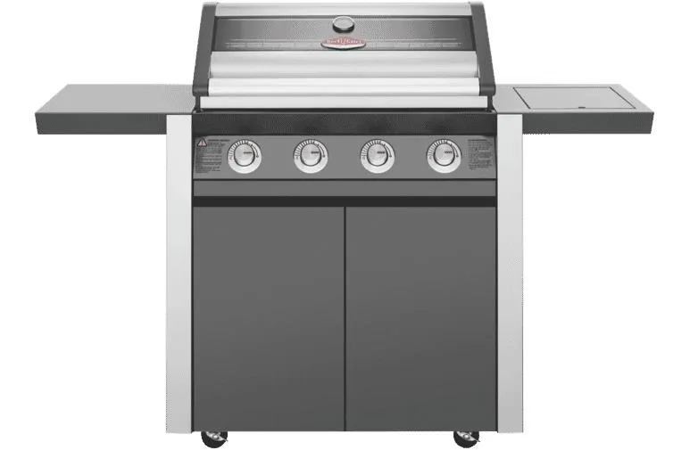 BeefEater 1600 Series Dark 4 Burner BBQ & Trolley w/ Side Burner, Cast Iron Burners & Grills