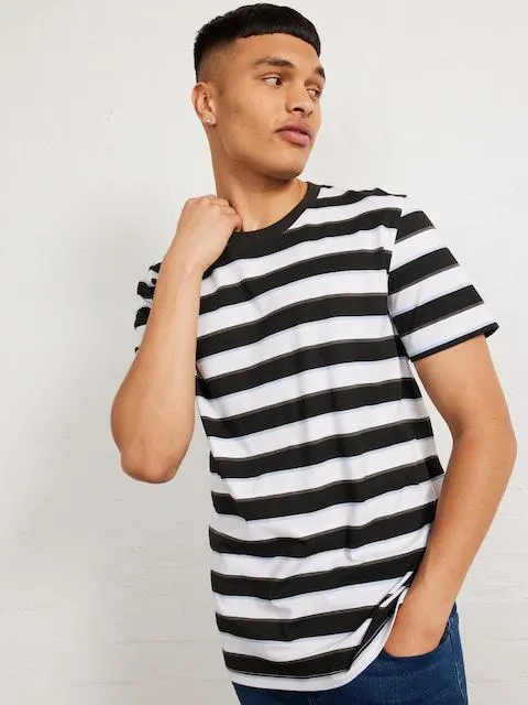 White Black Blue Stripe Short Sleeve Tee