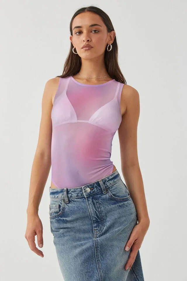 Mesh Graphic Sleeveless Bodysuit