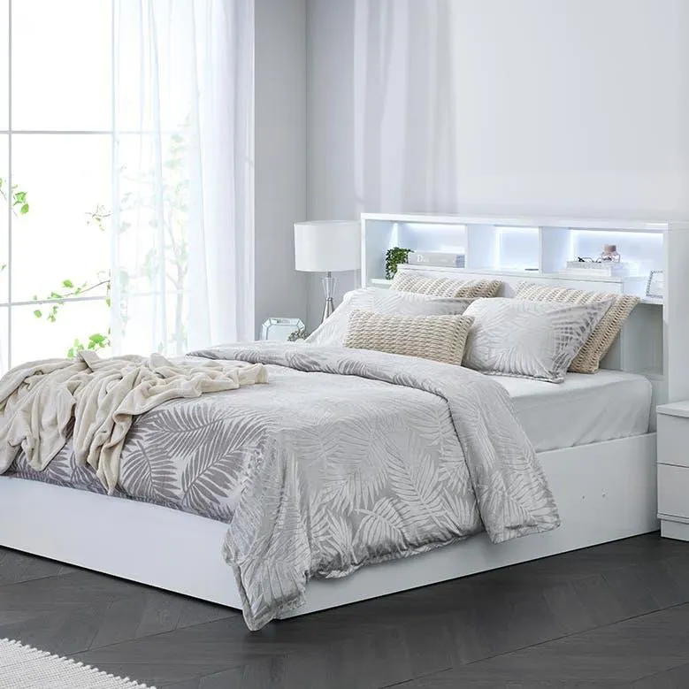 Argo Bed Frame W/Gas Lift Storage & End Drawer Base, Gloss White