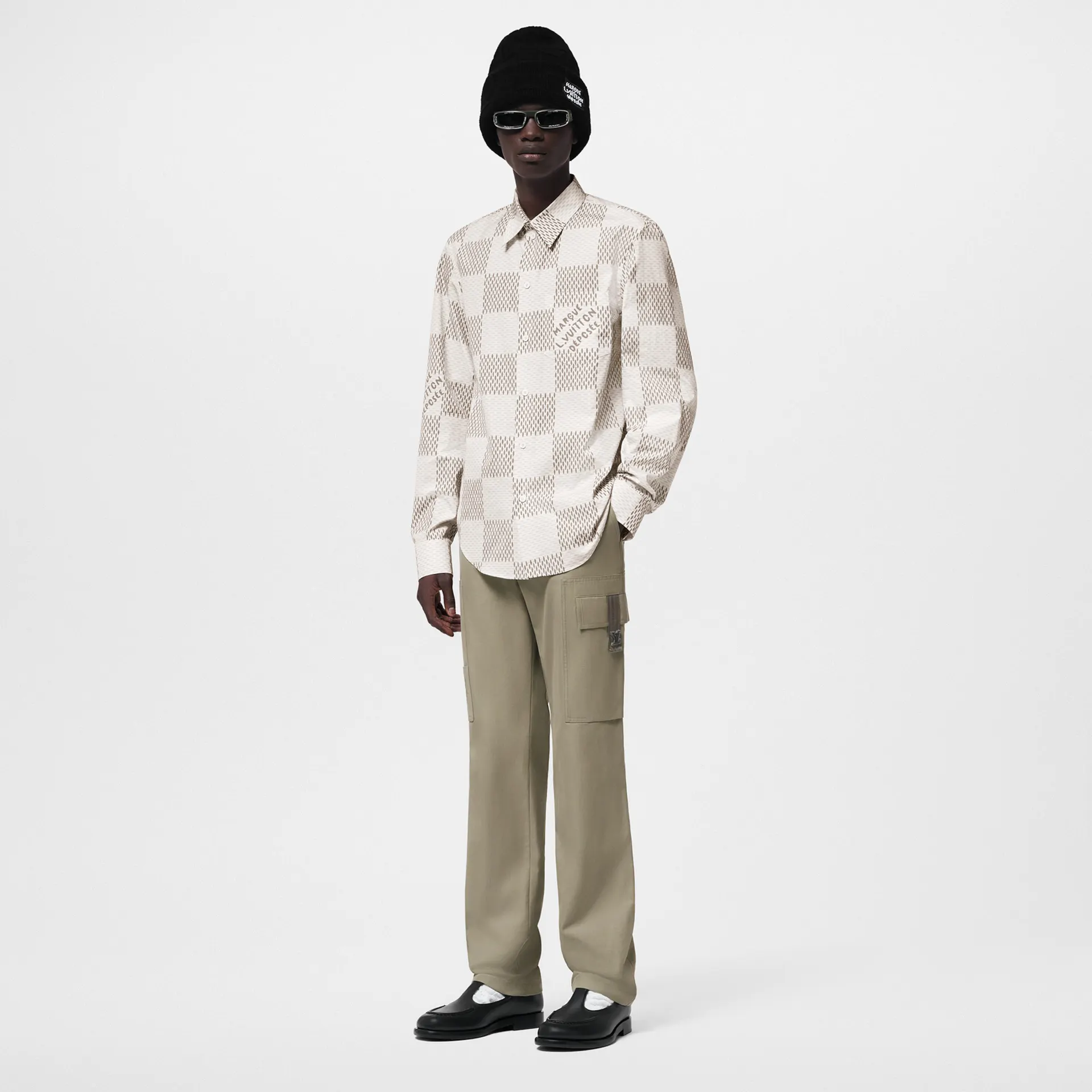 Damier Long-Sleeved Classic Cotton Shirt