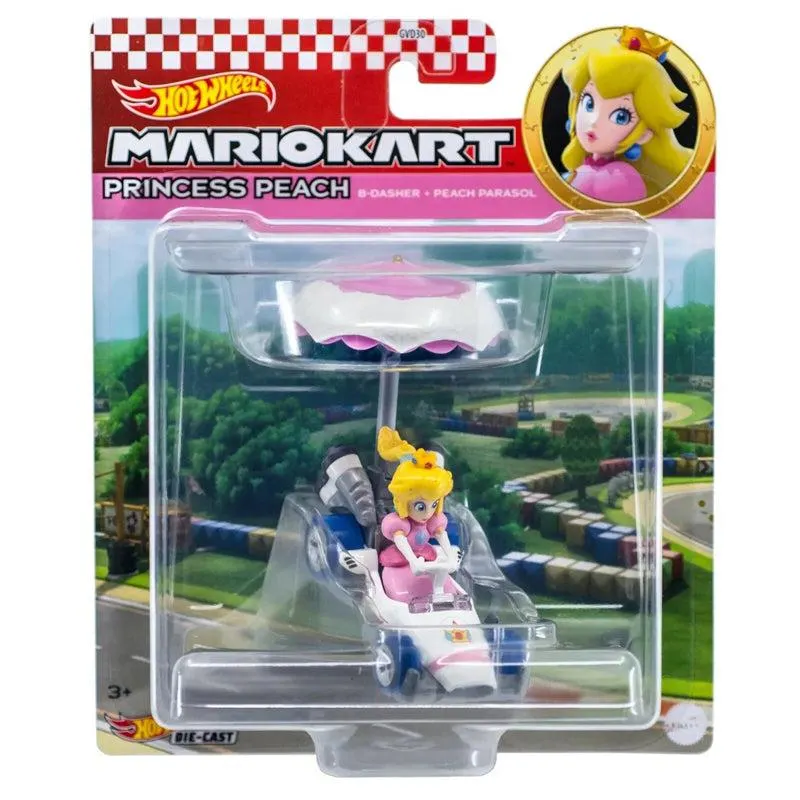 Hot Wheels Die-Cast Mario Kart Princess Peach in B-Dasher Kart with Peach Parasol Glider