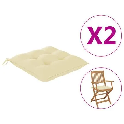 Chair Cushions 2 pcs Cream White 40x40x7 cm Fabric