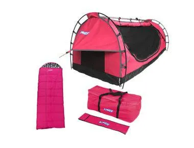 Kings Pink Deluxe Single Swag + Pink Canvas Single Swag Bag + Pink Premium Sleeping Bag - Left