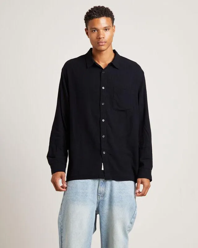 Harrison Linen Long Sleeve Shirt in Black