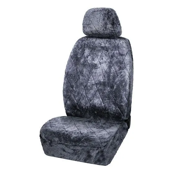SCA Diamond Cut Sheepskin Single Seat Cover Slate Adjustable Headrests Airbag Compatible 30SAB