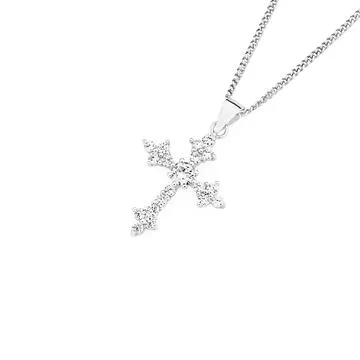 Silver Cubic Zirconia Clover Ends Cross Pendant