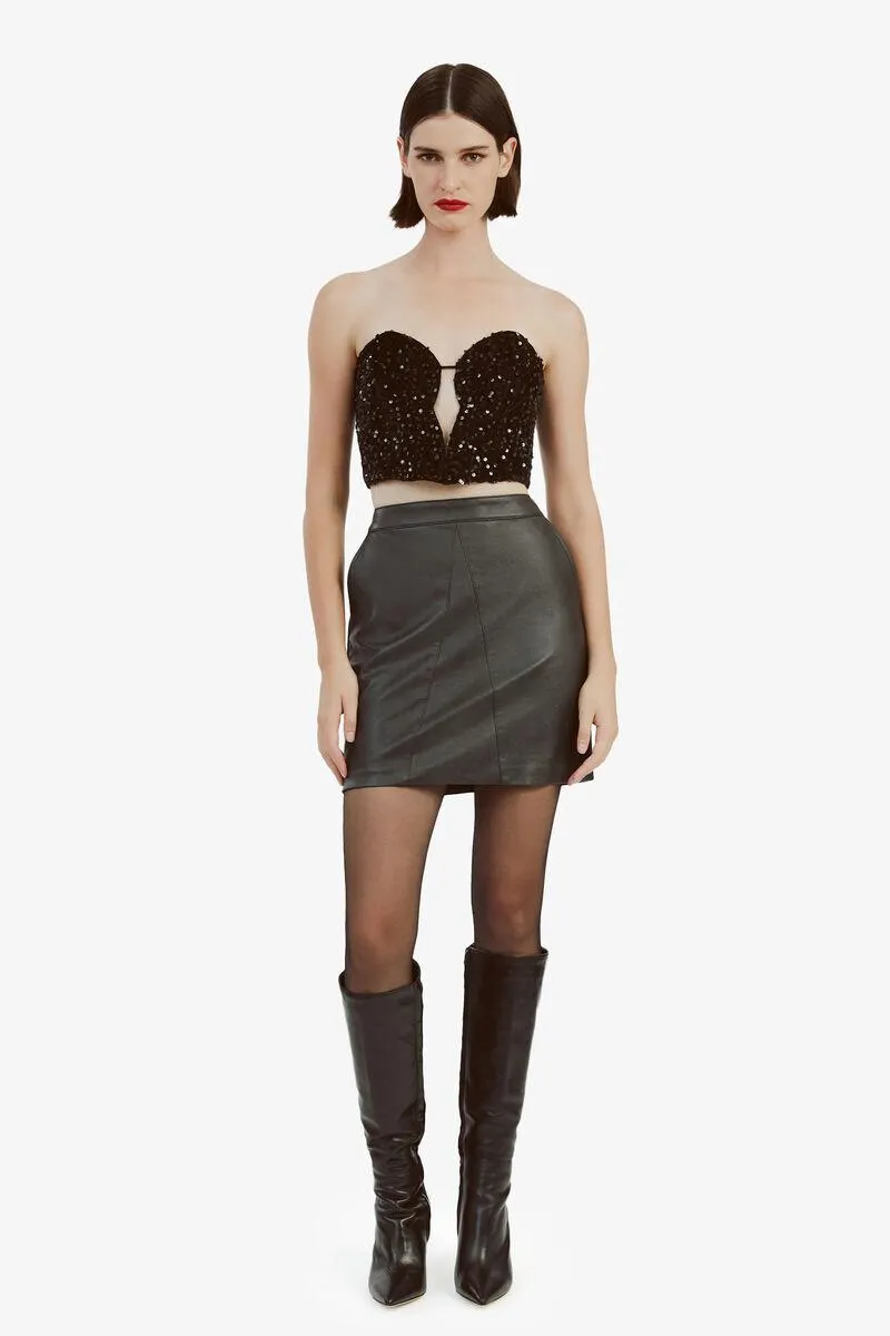 alexis vegan leather skirt in black