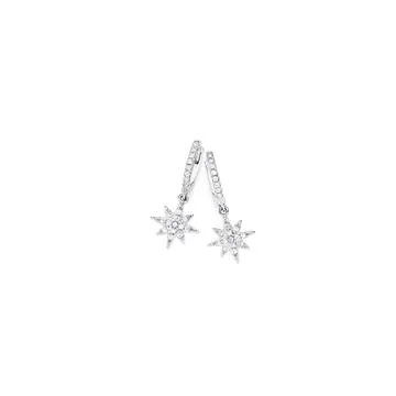 Silver CZ Hoop With CZ Star Drop Earrings